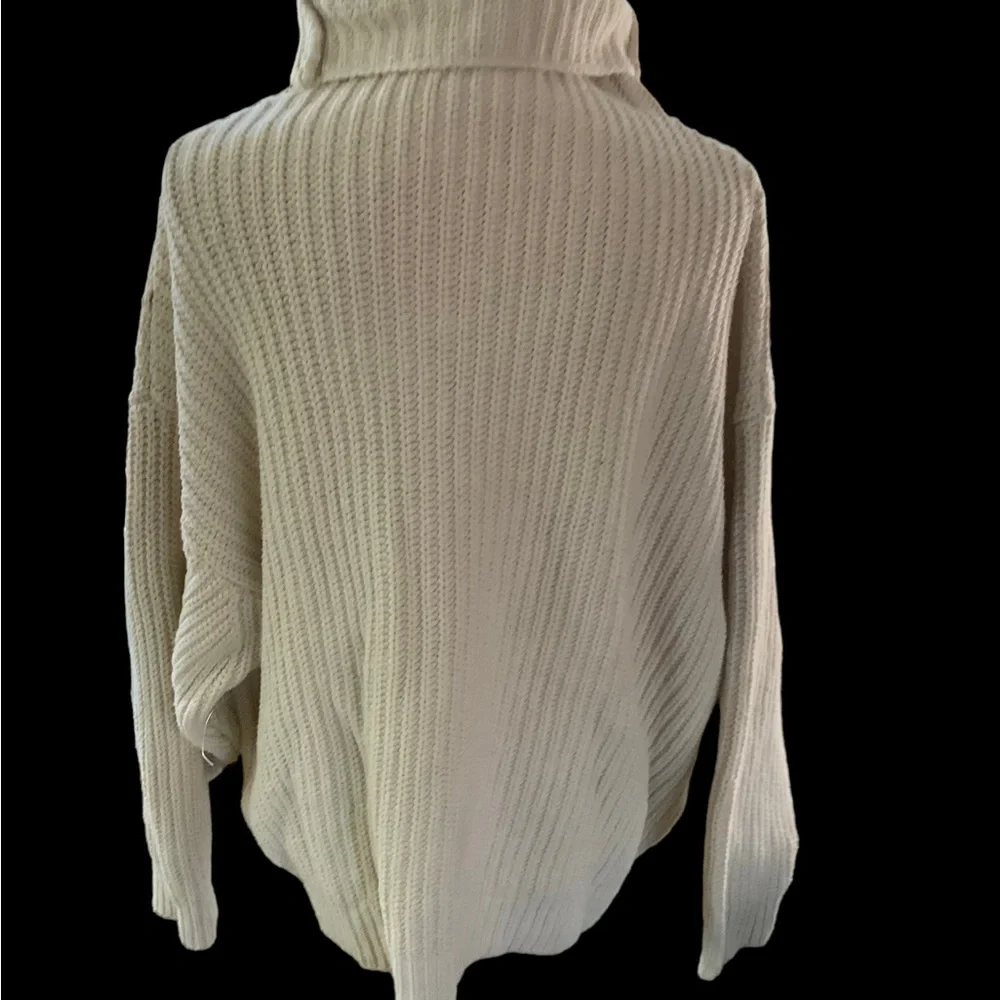Free People Oversized Cream Cable Knit Cowl Neck Sweater Small